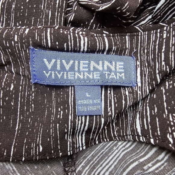 Vivienne Vivienne Tam Ruched Draped Dress in Brown and Cream, Size Large - Picture 6 of 8